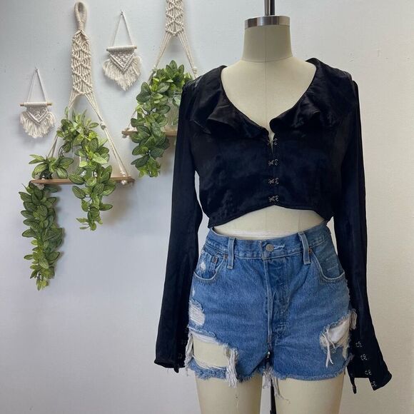 Free People Satin Crop Top W Ruffles - Picture 1 of 3